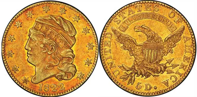 1822 Capped Head Left Half Eagle