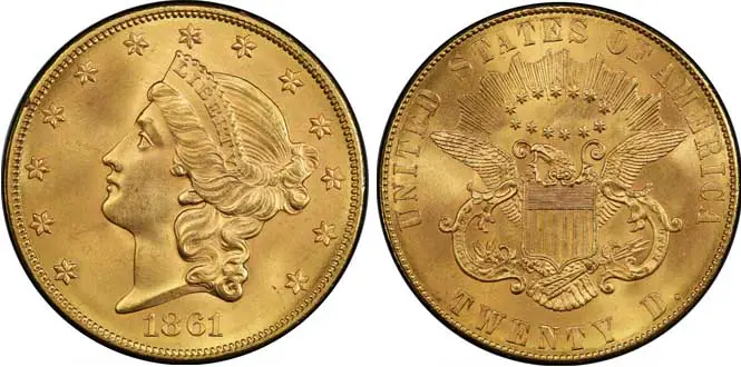 1861 $20 Paquet Double Eagle