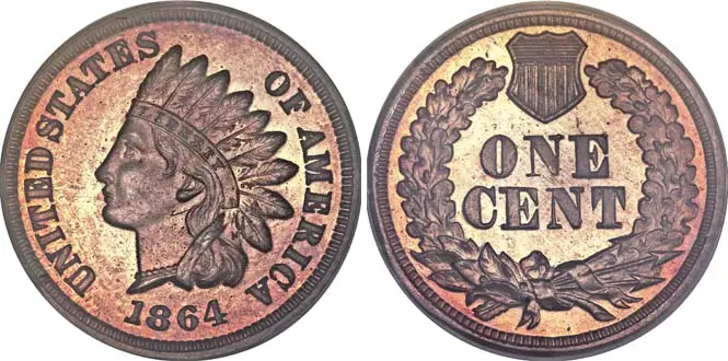 1864 L on Ribbon Indian Head Penny PR65RB