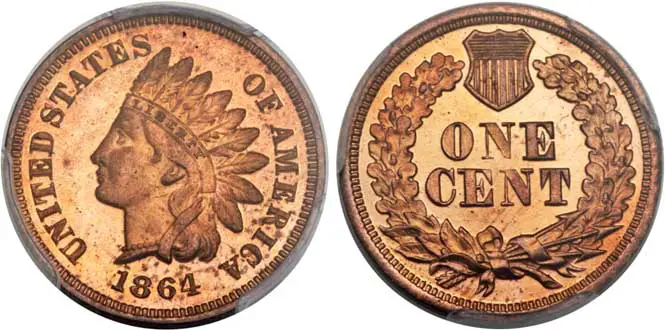 1864 L on Ribbon Indian Head Penny PR65RD CAM