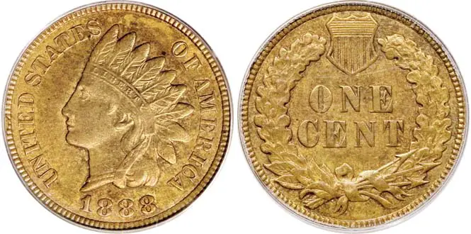 1888 Indian Head Penny 8 Over 7 MS63BN