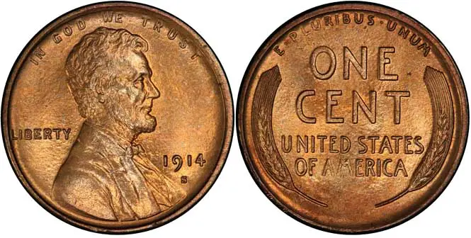 1914 S Lincoln Wheat Penny MS66RD