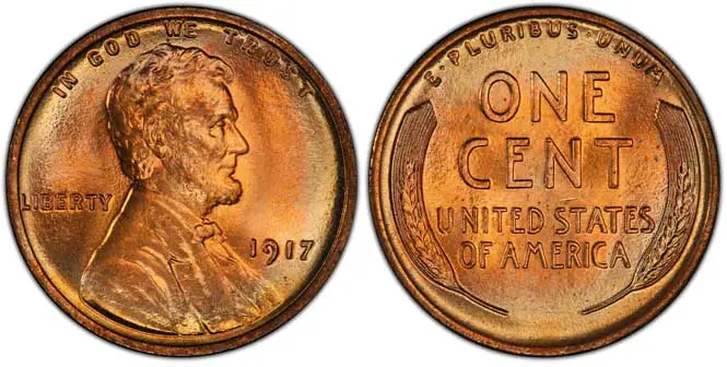 1917 Lincoln Wheat Penny Doubled Die Obverse MS67+RD