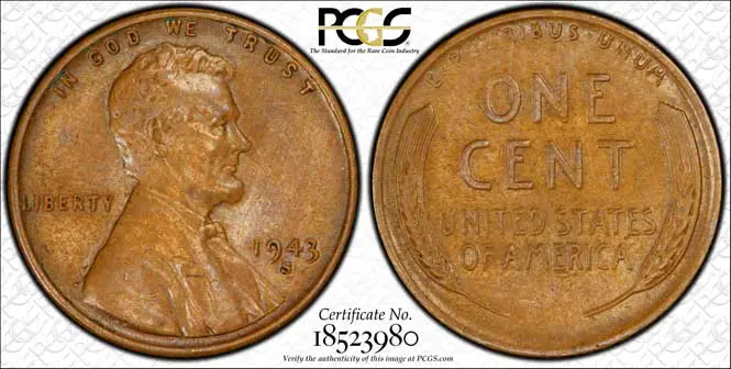 1943 S Lincoln Wheat Penny AU58BN