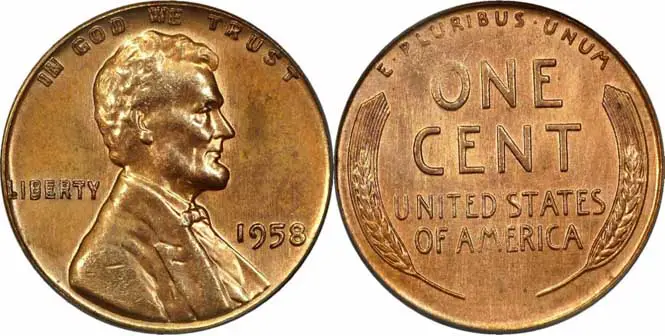 1958 Lincoln Wheat Penny Doubled Die Obverse MS64RD