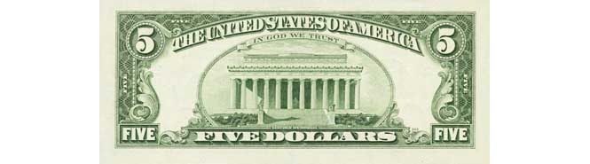1988 $5 Dollar Bill Reverse