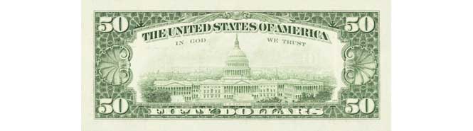 1990 $50 Bill Reverse
