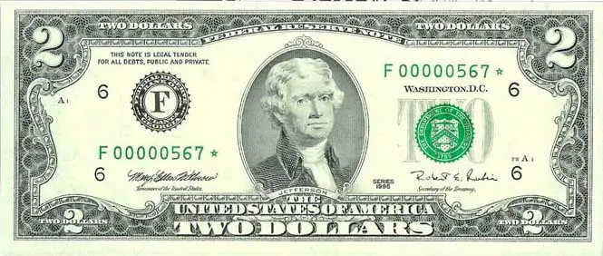 1995 2 Dollar Bill Star Replacement Note