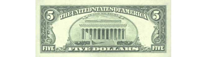 1995 $5 Dollar Bill Reverse