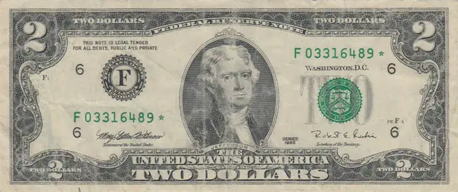 1976 series $2 Two Dollar Green Seal "G” Series Note Bill US Currency 