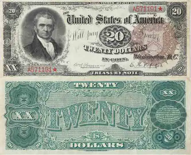 1890 Twenty Dollar Treasury Coin Note