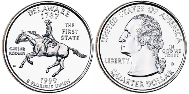 Obverse & Reverse of 1999 D Delaware Quarter