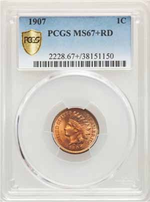 MS67+RD 1907 Indian Head Penny