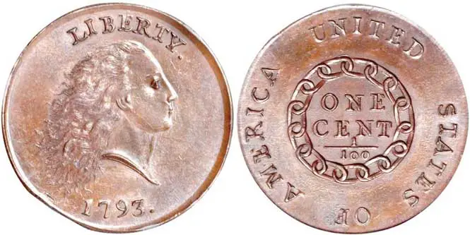 Flowing Hair Chain Large Cent - Reverse and Obverse